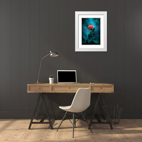 Glittering Rose White Modern Wood Framed Art Print with Double Matting by Love Grams