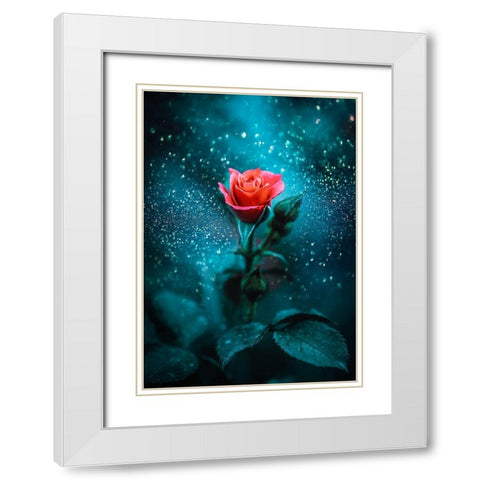 Glittering Rose White Modern Wood Framed Art Print with Double Matting by Love Grams