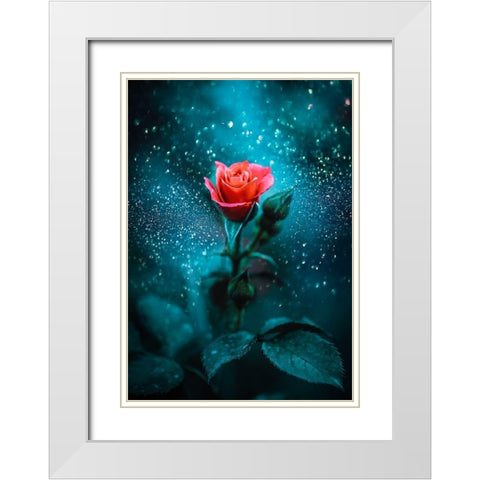 Glittering Rose White Modern Wood Framed Art Print with Double Matting by Love Grams
