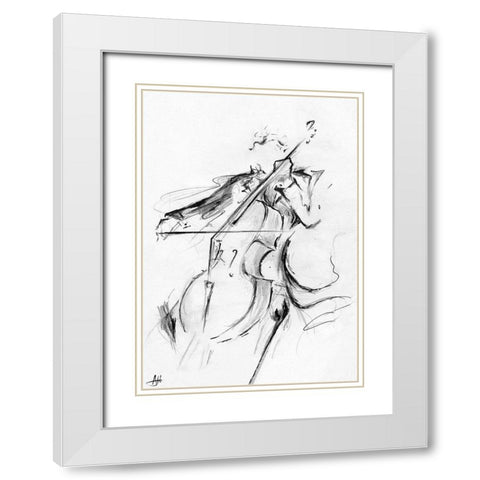 The Cellist Sketch White Modern Wood Framed Art Print with Double Matting by Allante, Marc