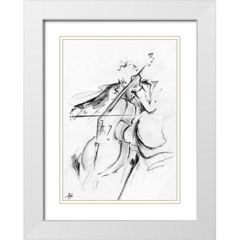 The Cellist Sketch White Modern Wood Framed Art Print with Double Matting by Allante, Marc