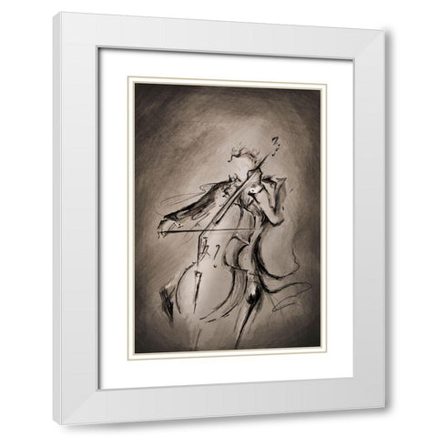The Cellist White Modern Wood Framed Art Print with Double Matting by Allante, Marc