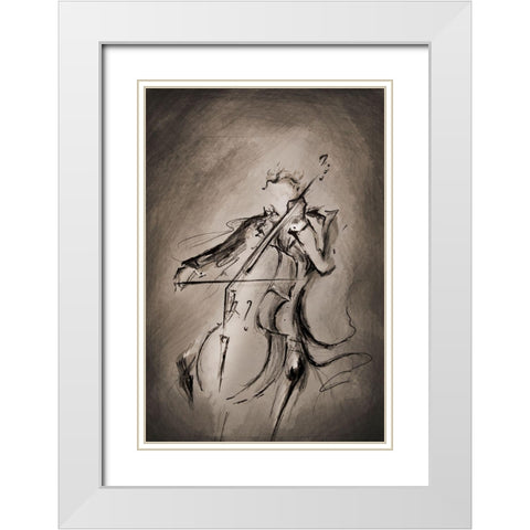 The Cellist White Modern Wood Framed Art Print with Double Matting by Allante, Marc