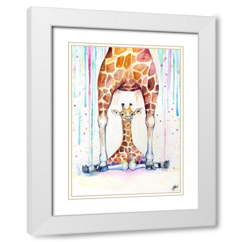 Gorgeous Giraffes (Rain) White Modern Wood Framed Art Print with Double Matting by Allante, Marc
