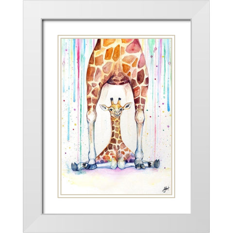 Gorgeous Giraffes (Rain) White Modern Wood Framed Art Print with Double Matting by Allante, Marc