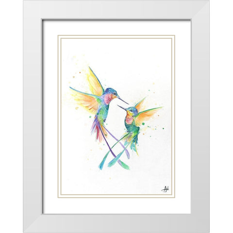 Happy Hummingbirds White Modern Wood Framed Art Print with Double Matting by Allante, Marc