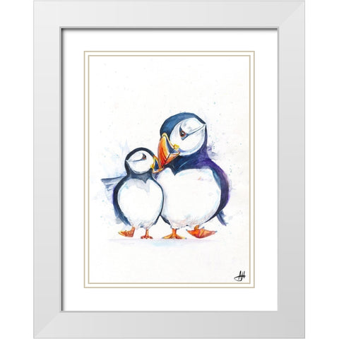 Parading Puffins (Signed) White Modern Wood Framed Art Print with Double Matting by Allante, Marc