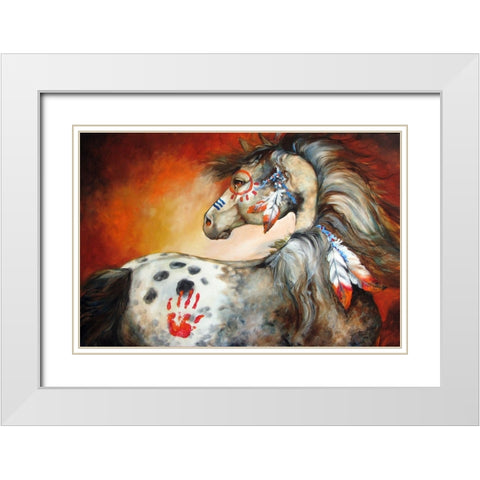 4 Feathers Indian War Pony White Modern Wood Framed Art Print with Double Matting by Baldwin, Marcia