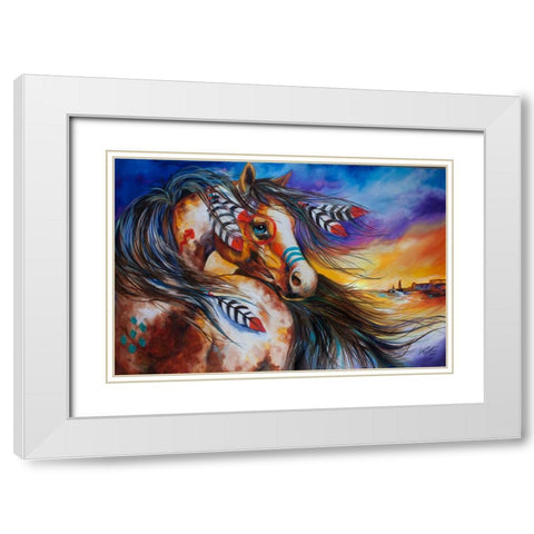 5 Feathers Indian War Horse White Modern Wood Framed Art Print with Double Matting by Baldwin, Marcia