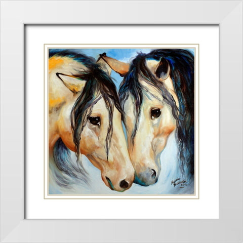 Buckskin Friends White Modern Wood Framed Art Print with Double Matting by Baldwin, Marcia