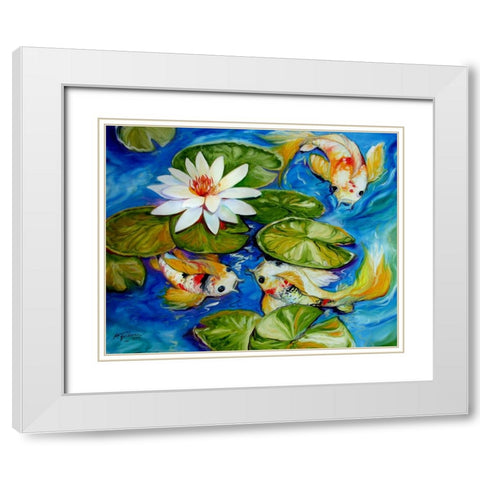 Dance Of The Koi 2 White Modern Wood Framed Art Print with Double Matting by Baldwin, Marcia
