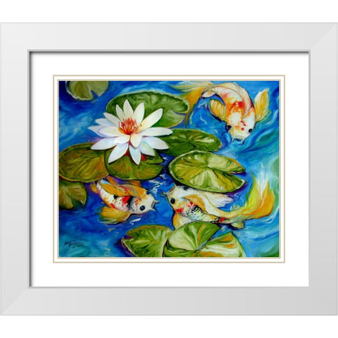 Dance Of The Koi 2 White Modern Wood Framed Art Print with Double Matting by Baldwin, Marcia