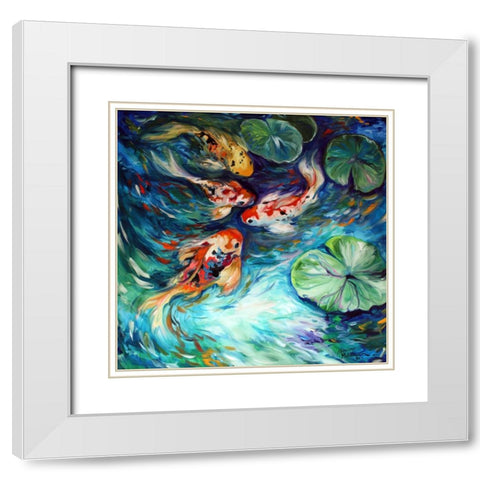 Dancing Colors Koi White Modern Wood Framed Art Print with Double Matting by Baldwin, Marcia