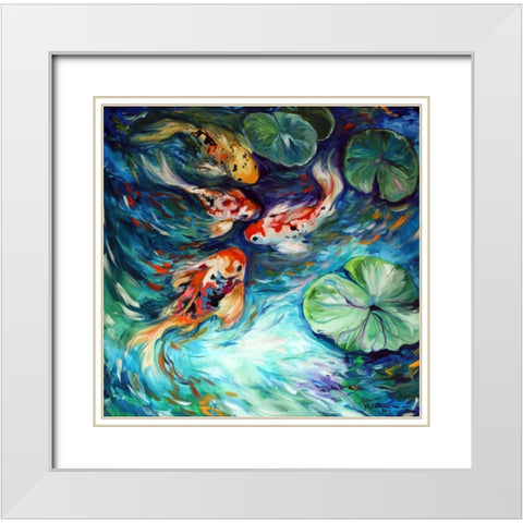 Dancing Colors Koi White Modern Wood Framed Art Print with Double Matting by Baldwin, Marcia