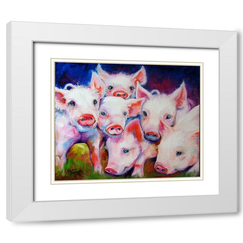 Half Dozen Piglets White Modern Wood Framed Art Print with Double Matting by Baldwin, Marcia