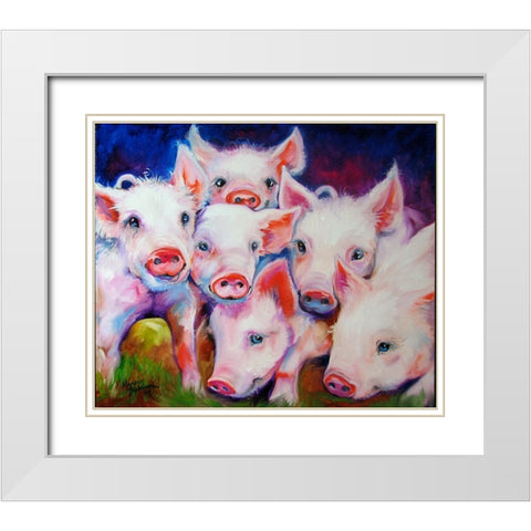 Half Dozen Piglets White Modern Wood Framed Art Print with Double Matting by Baldwin, Marcia