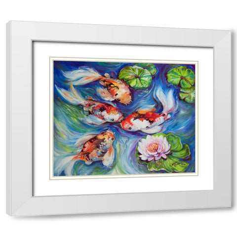 Happiness Koi Dance White Modern Wood Framed Art Print with Double Matting by Baldwin, Marcia