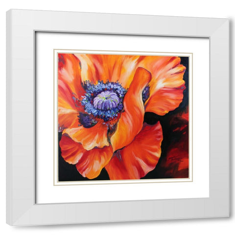 Heart Of A Red Poppy White Modern Wood Framed Art Print with Double Matting by Baldwin, Marcia