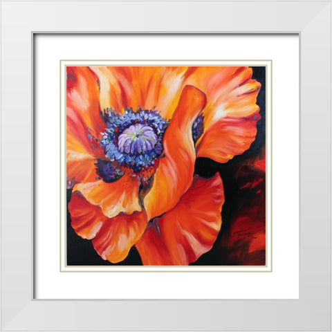 Heart Of A Red Poppy White Modern Wood Framed Art Print with Double Matting by Baldwin, Marcia