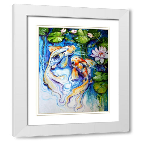 Koi Koi And Lily White Modern Wood Framed Art Print with Double Matting by Baldwin, Marcia