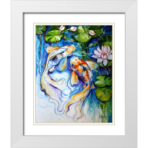 Koi Koi And Lily White Modern Wood Framed Art Print with Double Matting by Baldwin, Marcia