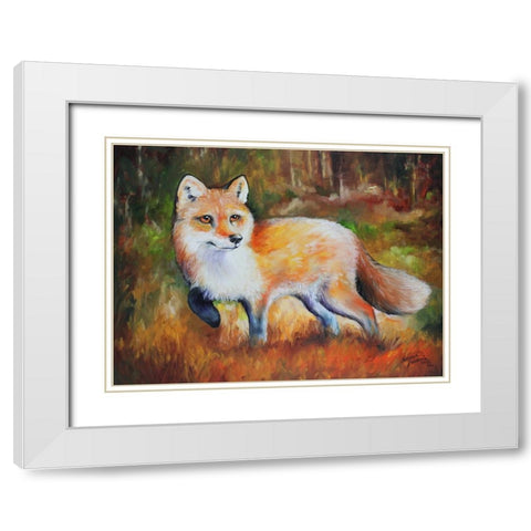 Little Red Fox White Modern Wood Framed Art Print with Double Matting by Baldwin, Marcia