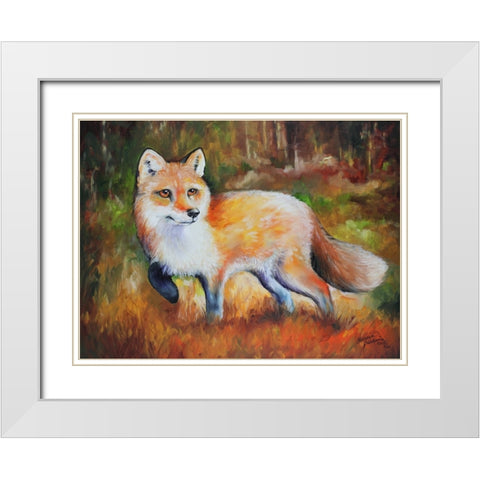 Little Red Fox White Modern Wood Framed Art Print with Double Matting by Baldwin, Marcia