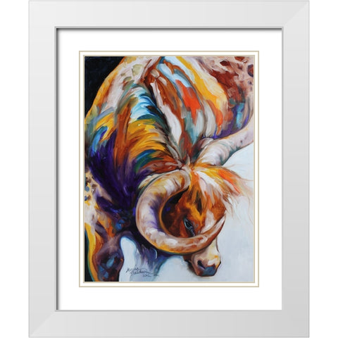 Longhorn Abstract White Modern Wood Framed Art Print with Double Matting by Baldwin, Marcia