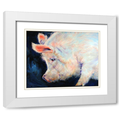 My Pink Pig White Modern Wood Framed Art Print with Double Matting by Baldwin, Marcia