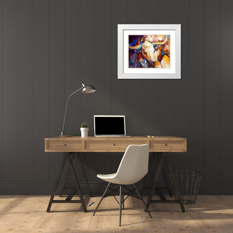 Power Longhorn Abstract White Modern Wood Framed Art Print with Double Matting by Baldwin, Marcia