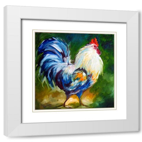 Rooster Walk White Modern Wood Framed Art Print with Double Matting by Baldwin, Marcia