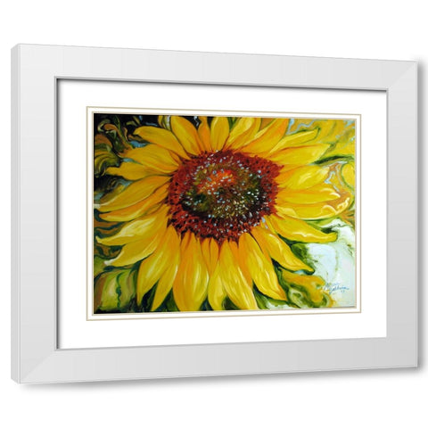Sundown Sunflower White Modern Wood Framed Art Print with Double Matting by Baldwin, Marcia
