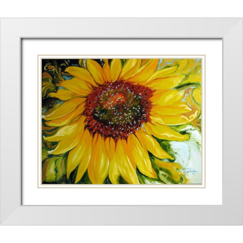 Sundown Sunflower White Modern Wood Framed Art Print with Double Matting by Baldwin, Marcia