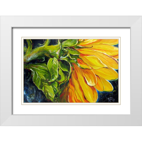 Sunflower Abstract White Modern Wood Framed Art Print with Double Matting by Baldwin, Marcia