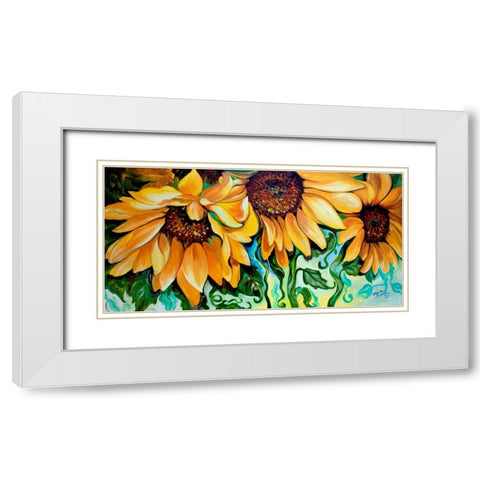 Sunflower Dance White Modern Wood Framed Art Print with Double Matting by Baldwin, Marcia