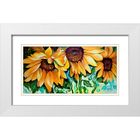 Sunflower Dance White Modern Wood Framed Art Print with Double Matting by Baldwin, Marcia