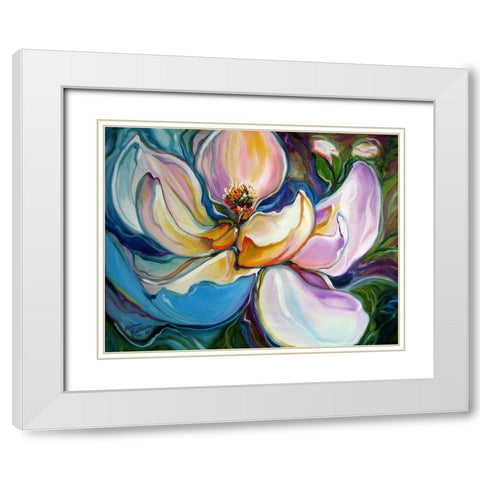 Sweet Maganolia Modern Floral Abstract White Modern Wood Framed Art Print with Double Matting by Baldwin, Marcia