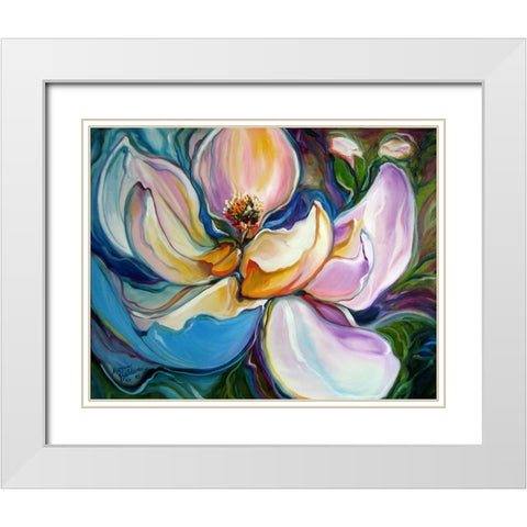Sweet Maganolia Modern Floral Abstract White Modern Wood Framed Art Print with Double Matting by Baldwin, Marcia