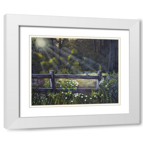 Little Blue Bird White Modern Wood Framed Art Print with Double Matting by Harvill, Marc