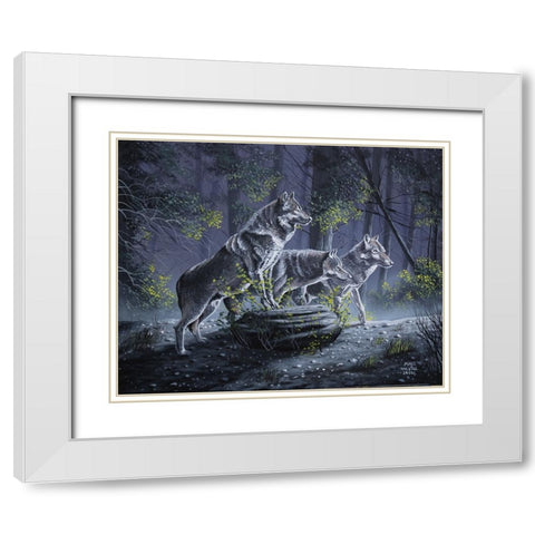 Wolf Pack White Modern Wood Framed Art Print with Double Matting by Harvill, Marc