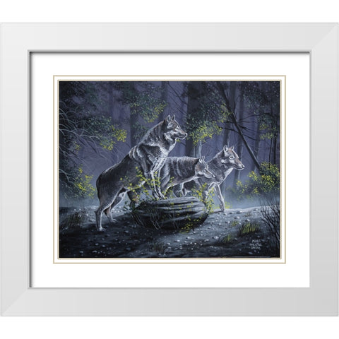 Wolf Pack White Modern Wood Framed Art Print with Double Matting by Harvill, Marc