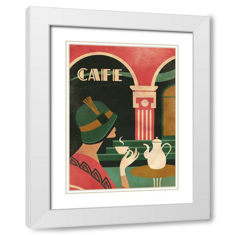 Art Deco Cafe White Modern Wood Framed Art Print with Double Matting by Wickstrom, Martin