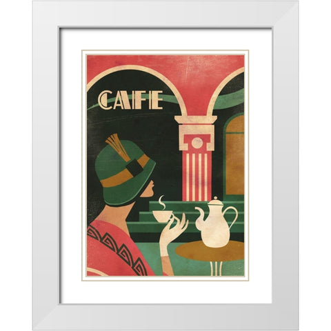 Art Deco Cafe White Modern Wood Framed Art Print with Double Matting by Wickstrom, Martin