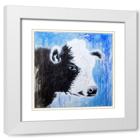 Black and White Cow White Modern Wood Framed Art Print with Double Matting by Wickstrom, Martin
