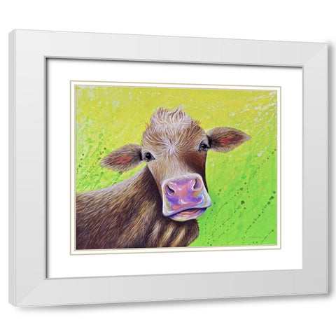 Jersey Cow White Modern Wood Framed Art Print with Double Matting by Wickstrom, Martin