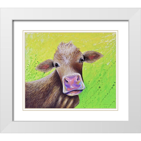Jersey Cow White Modern Wood Framed Art Print with Double Matting by Wickstrom, Martin