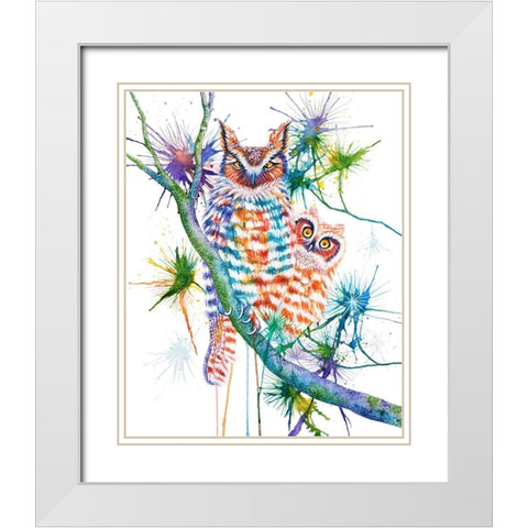 Momma and Baby Owl White Modern Wood Framed Art Print with Double Matting by Wickstrom, Martin