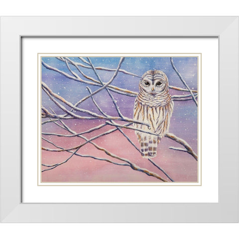 Snowy Barred Owl White Modern Wood Framed Art Print with Double Matting by Wickstrom, Martin
