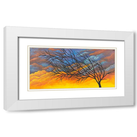 Sunset Tree White Modern Wood Framed Art Print with Double Matting by Wickstrom, Martin