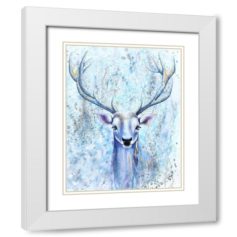 Blue Spirit Deer White Modern Wood Framed Art Print with Double Matting by Wickstrom, Martin